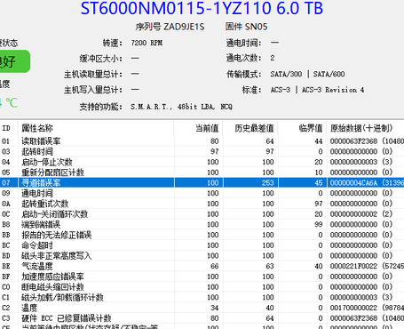 寻道错误率（寻道错误率 红色警告）